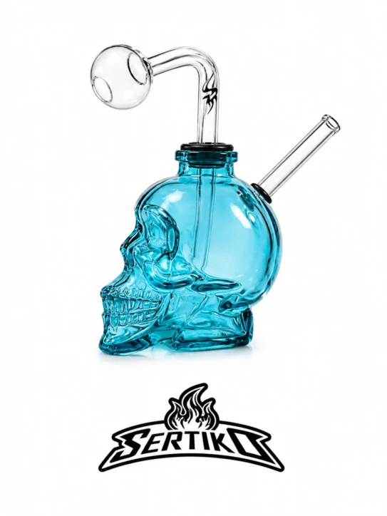 SERTIKO SKULL GLASS BONG WITH BURNER PIPE OIL BLUE 1 SERTIKO SKULL GLASS BONG WITH BURNER PIPE OIL BLUE